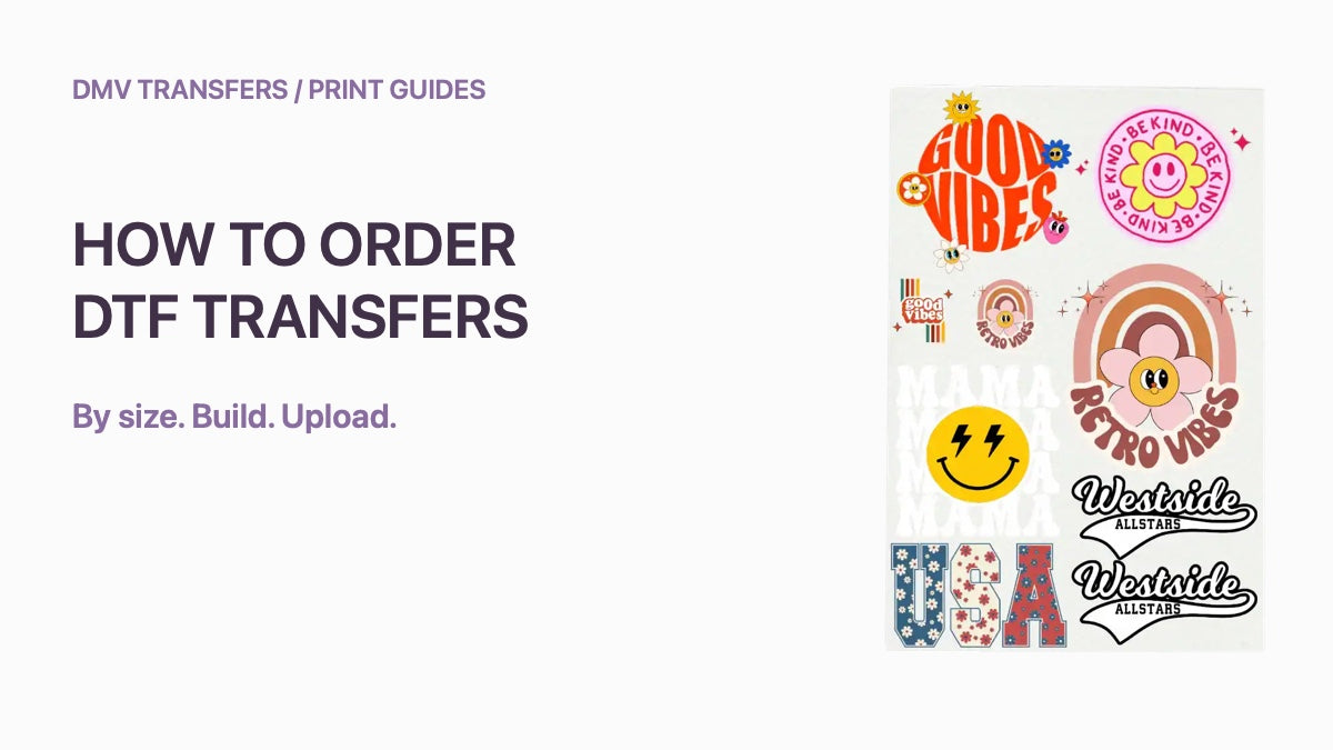 Ordering guide with a colorful sample gang sheet.